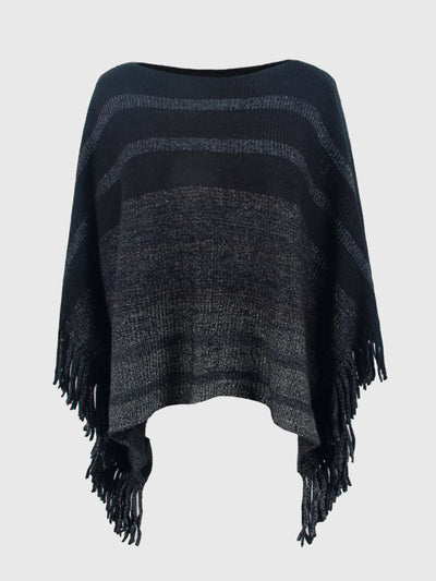 Gestreepte Poncho met Boothals en Franjes - Modieus en Comfortabel