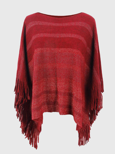 Gestreepte Poncho met Boothals en Franjes - Modieus en Comfortabel
