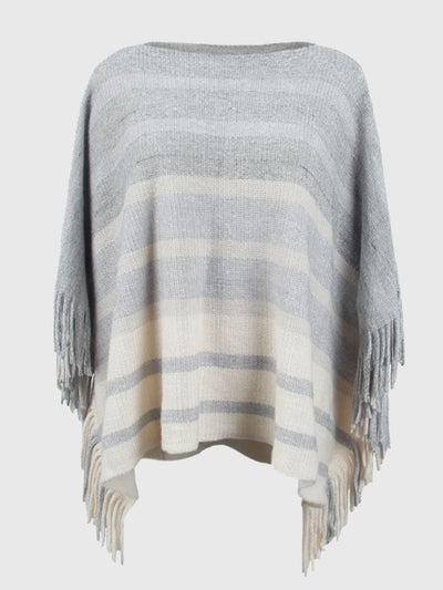 Gestreepte Poncho met Boothals en Franjes - Modieus en Comfortabel
