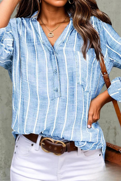 Lola - Button-down overhemd met opgestikte zak in gestreepte print