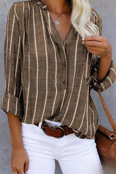Lola - Button-down overhemd met opgestikte zak in gestreepte print