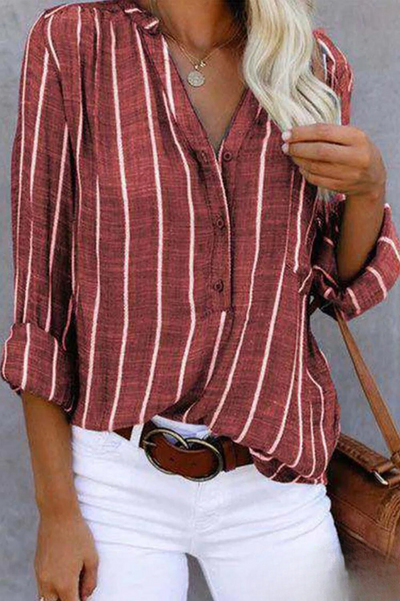 Lola - Button-down overhemd met opgestikte zak in gestreepte print