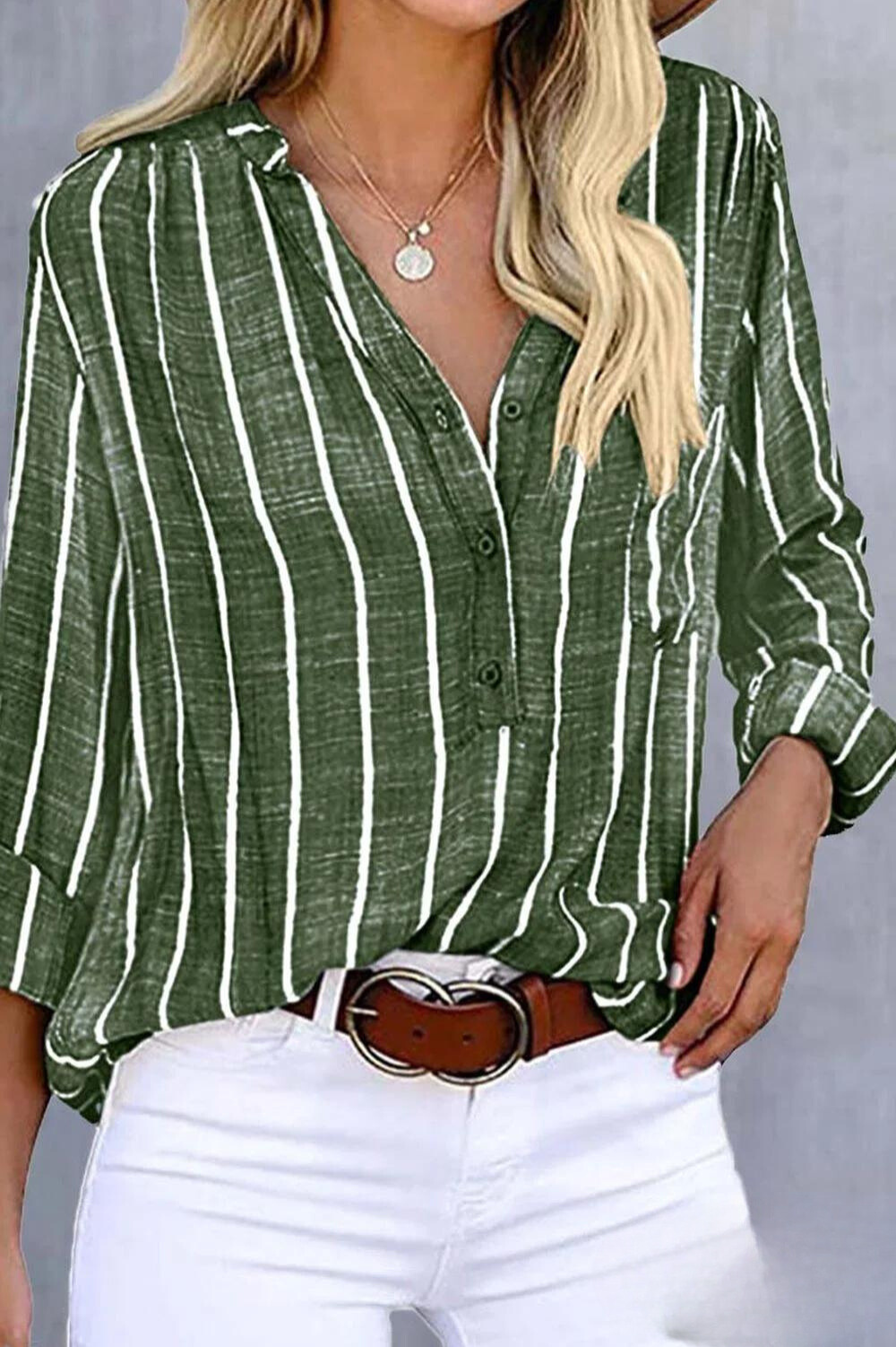 Lola - Button-down overhemd met opgestikte zak in gestreepte print