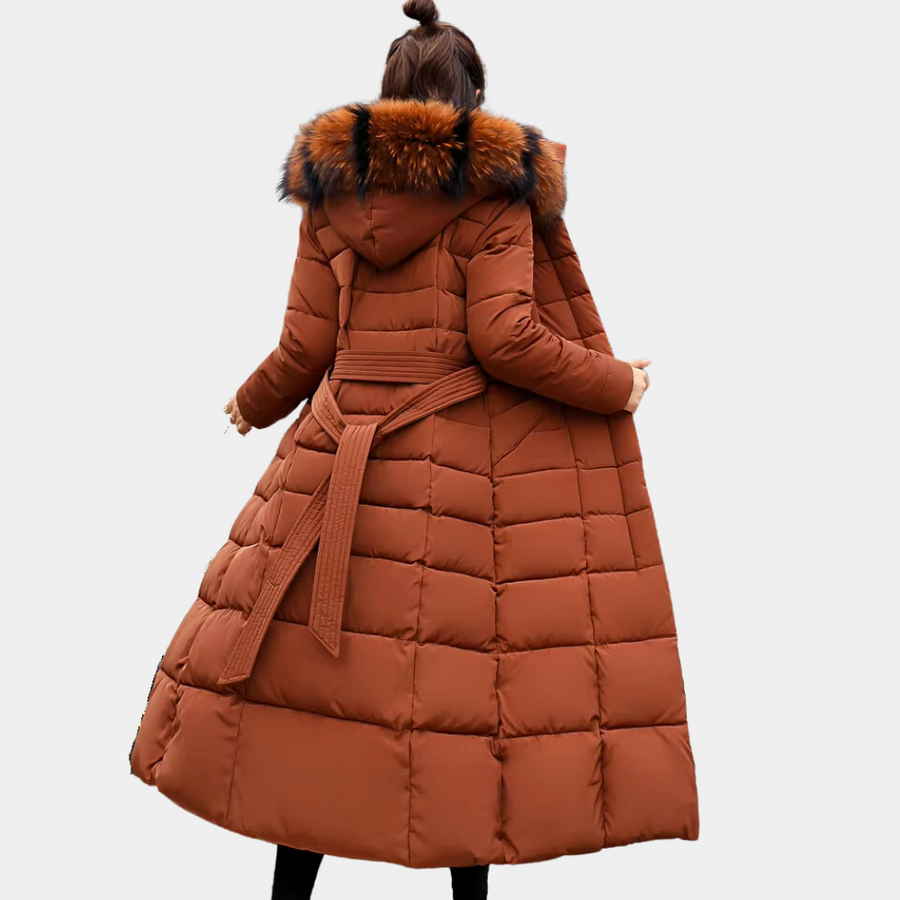 Warme lange damesjas met capuchon en trendy uitstraling