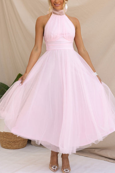 Halter maxi-jurk met geplooide details voor een stijlvolle uitstraling