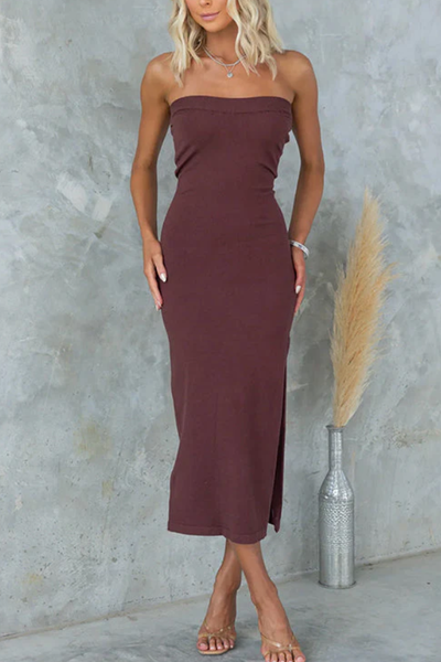 Strapless midi jurk met split geschikt voor feestelijke gelegenheden en dagelijks gebruik