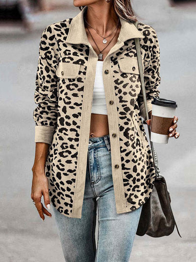 Melanie - Corduroy damesjack met luipaardprint