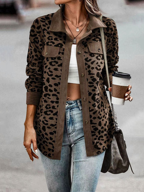 Melanie - Corduroy damesjack met luipaardprint