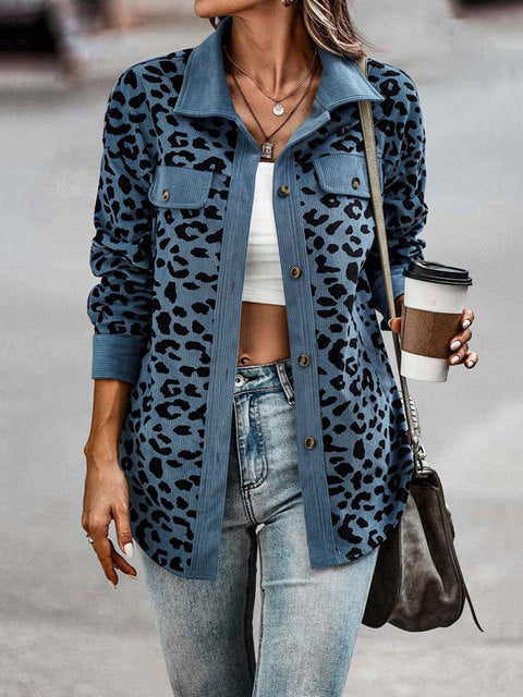 Melanie - Corduroy damesjack met luipaardprint