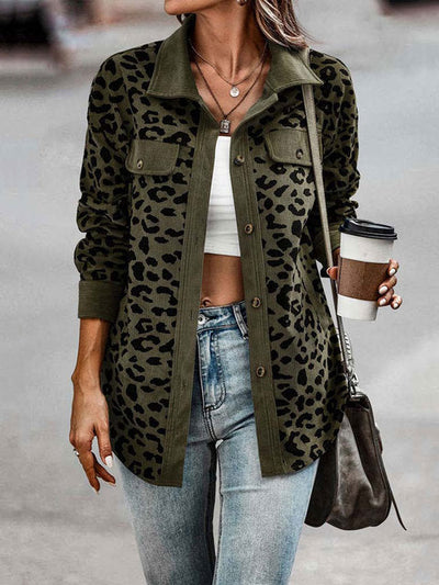 Melanie - Corduroy damesjack met luipaardprint