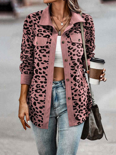 Melanie - Corduroy damesjack met luipaardprint