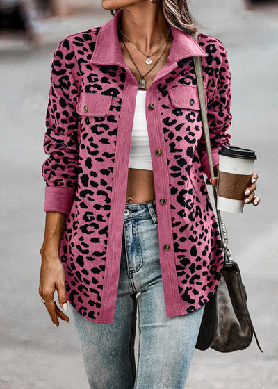 Melanie - Corduroy damesjack met luipaardprint