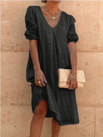 Sara - V-hals Casual Linnen Shift Dress