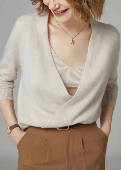 Beige Dames Vest met Knoopsluiting en V-Hals voor de Herfst