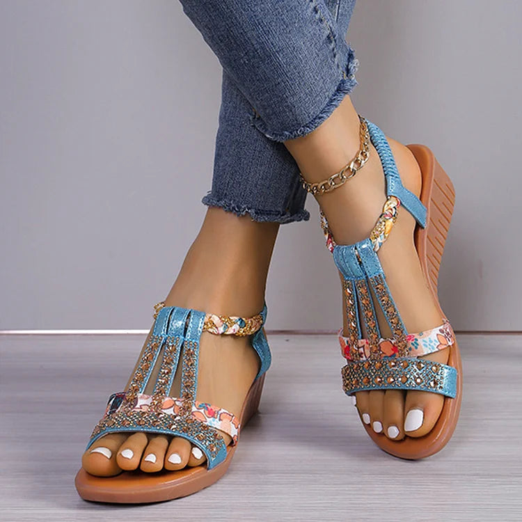 Sophia - Nieuw damessandalen voor de zomer met open teen en strass-steentjes
