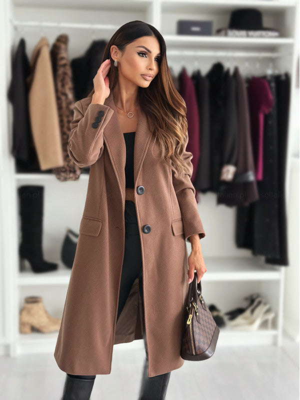 Lange elegante damesjas met knoopsluiting