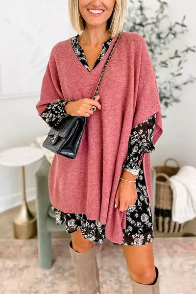 Jessica - Effen poncho-trui met V-hals, losse pasvorm en stijlvolle snit