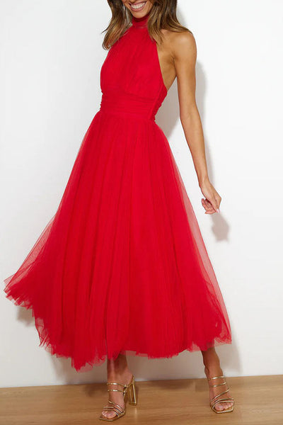 Halter maxi-jurk met geplooide details voor een stijlvolle uitstraling