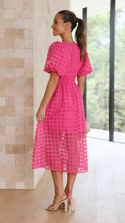 Nicole - Midi jurk met vierkante print en mouwen met ruches by Beauty