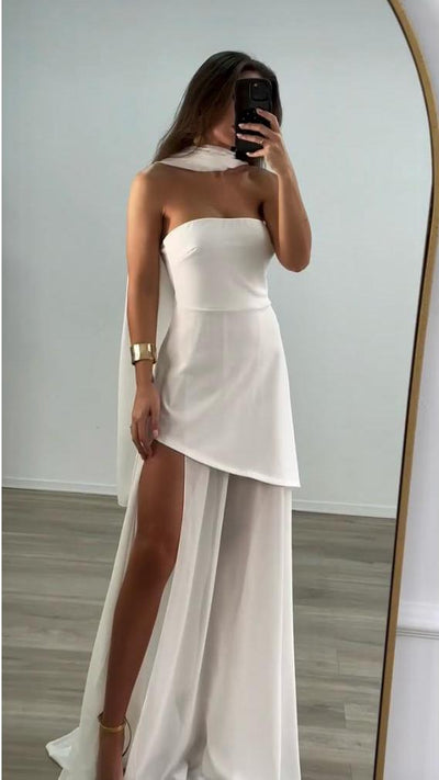 Strapless jurk met dubbele rok en een elegante uitstraling