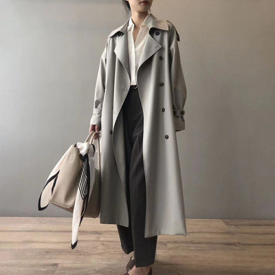 Lange dames trenchcoat met oversized pasvorm en dubbele knoopsluiting