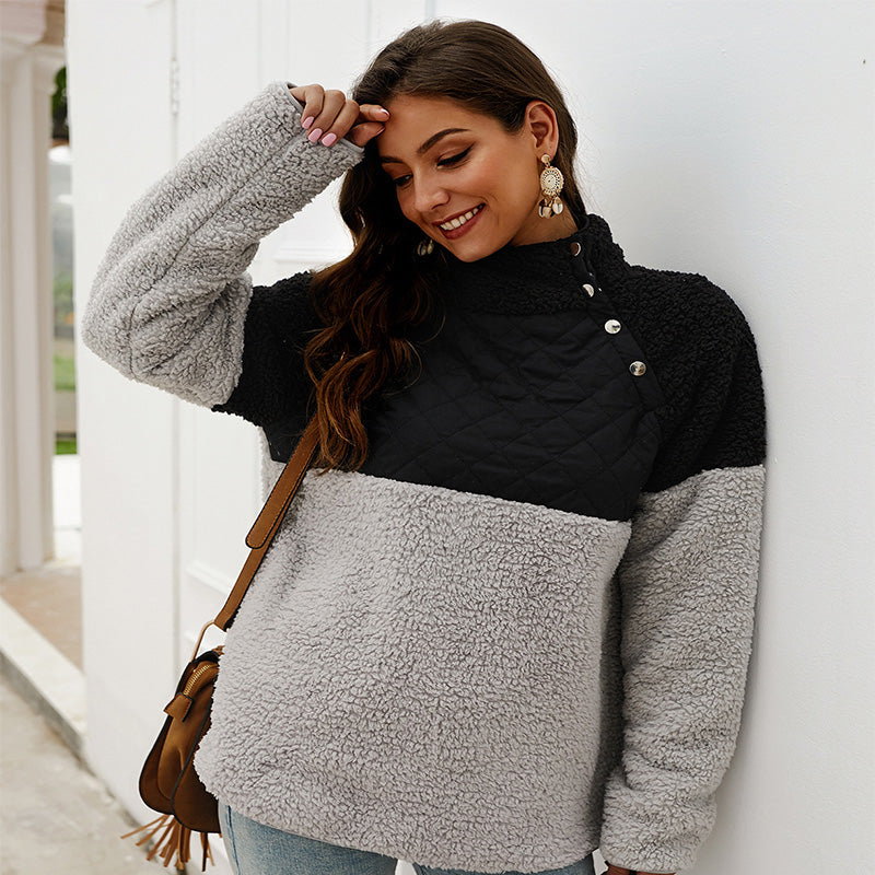 Warme Winter Hoodie met Hoge Kraag en Patchwork – Stijlvol voor Koude Dagen