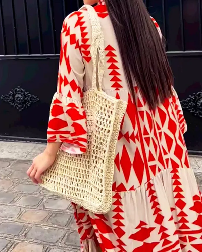 Damesmode Karla Casual jurk met print, lange mouwen en V-hals