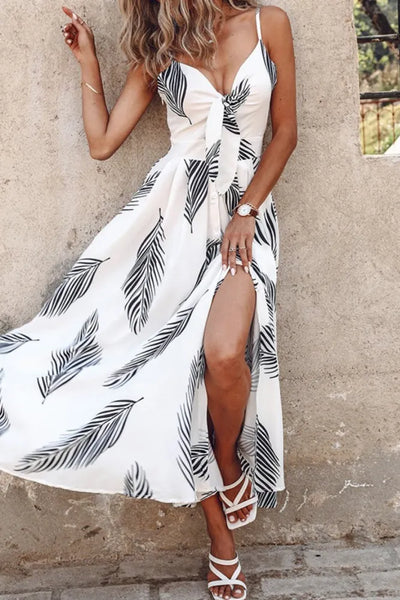 Elena - Lange spaghetti strapless jurk met casual print