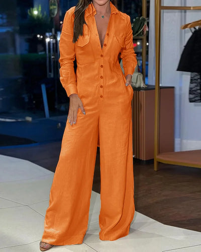 Angela - Casual jumpsuit met revers in effen kleur