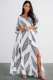 Maxi jurk met ceintuur en bladprint voor een elegante uitstraling