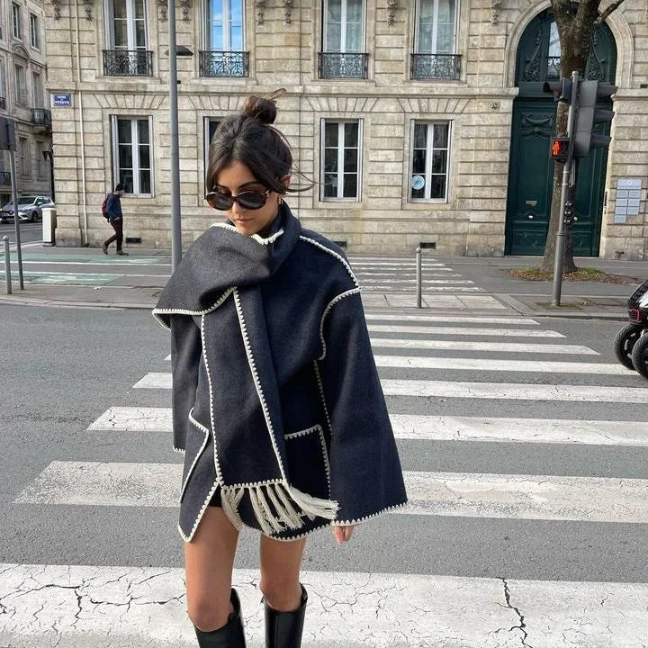 Pamela - Hepburn Stijl Wollen Cape Jas