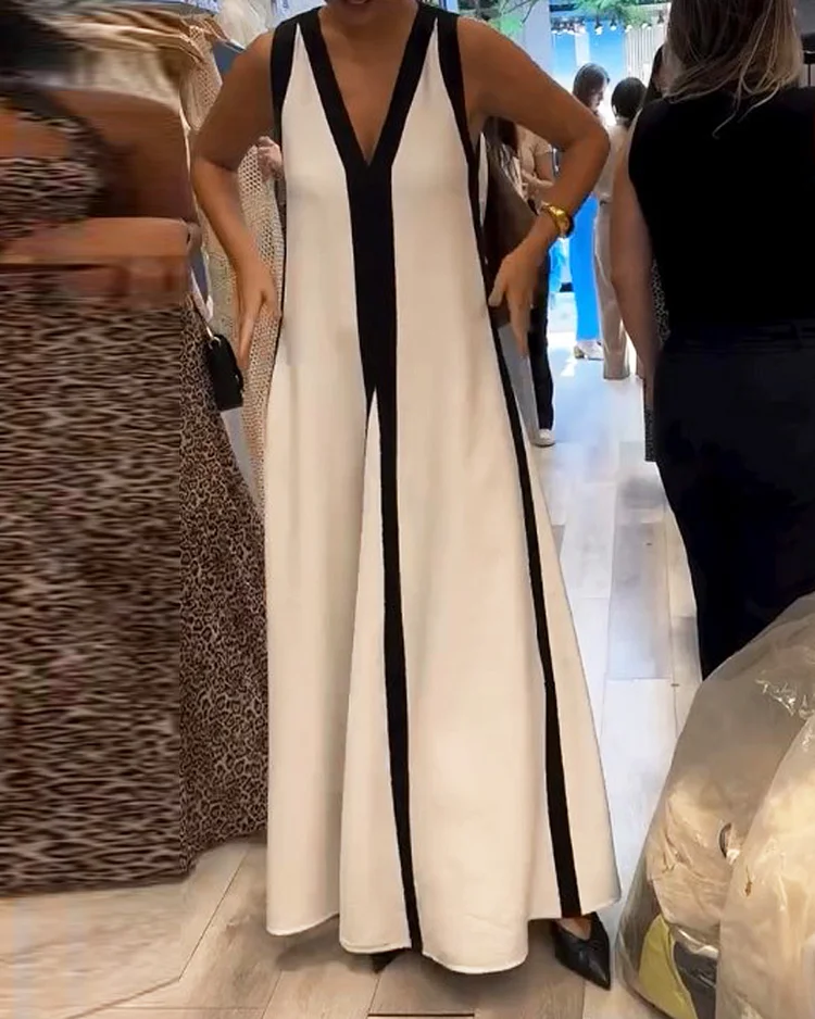 Mouwloze lange damesjurk in effen stijl voor dagelijkse elegantie