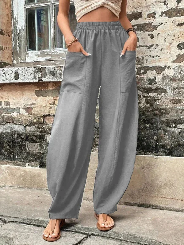 Malena damesbroek oversized, elastische zakken, eenkleurig, losse broek