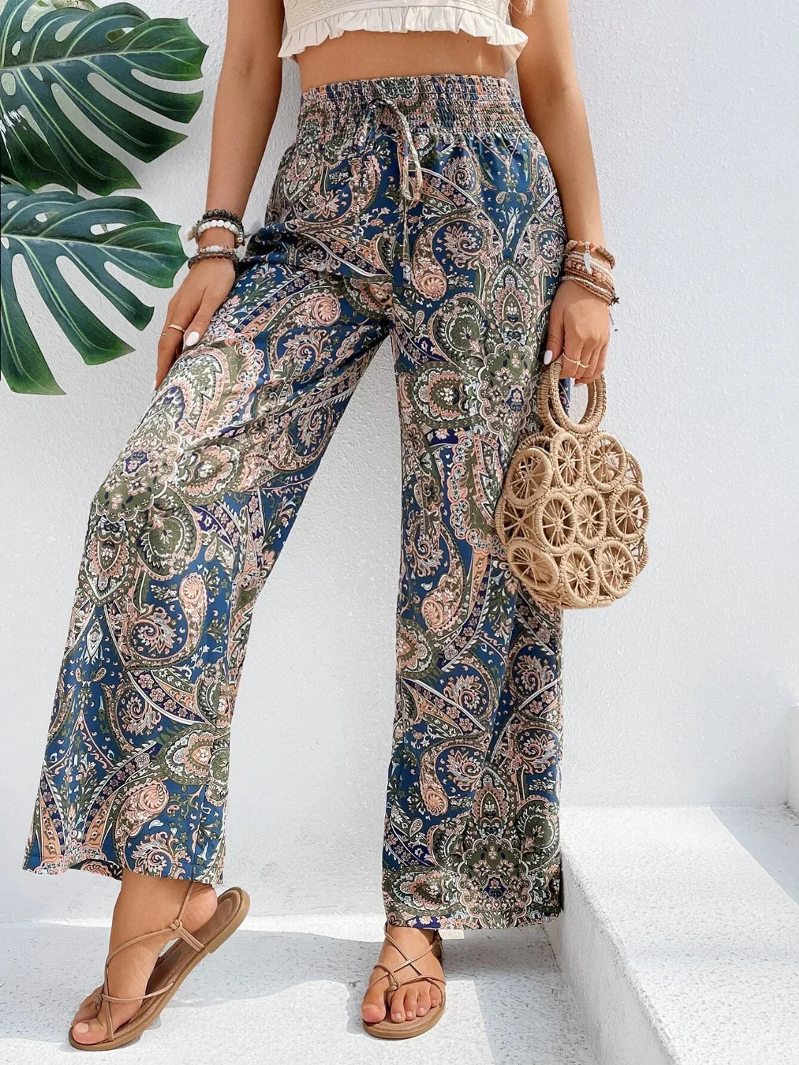Lauren - Bedrukte broek met wijde pijpen