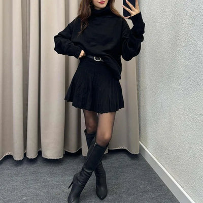 Dames Oversized Rok en Hohe Kraag Trui Set - Zachte Mode voor Casual Gelegenheden