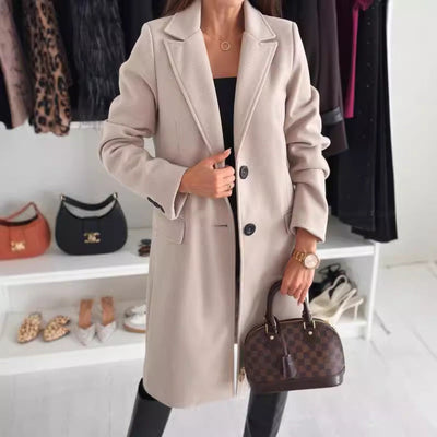 Lange elegante damesjas met knoopsluiting