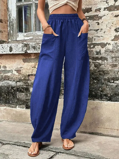 Malena damesbroek oversized, elastische zakken, eenkleurig, losse broek