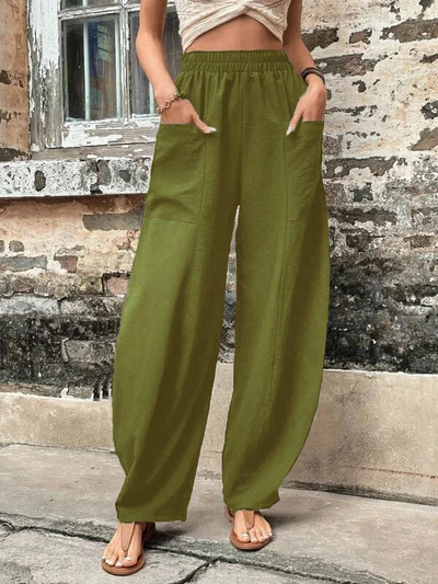Malena damesbroek oversized, elastische zakken, eenkleurig, losse broek