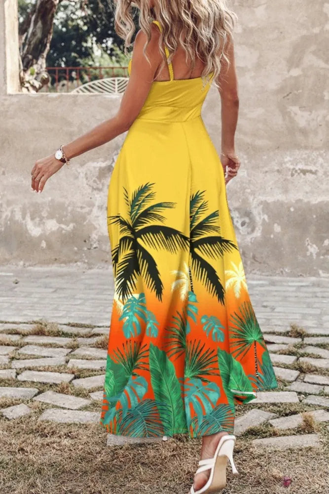 Elena - Lange spaghetti strapless jurk met casual print