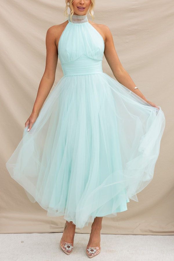 Halter maxi-jurk met geplooide details voor een stijlvolle uitstraling