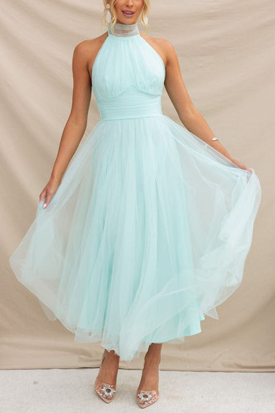 Halter maxi-jurk met geplooide details voor een stijlvolle uitstraling