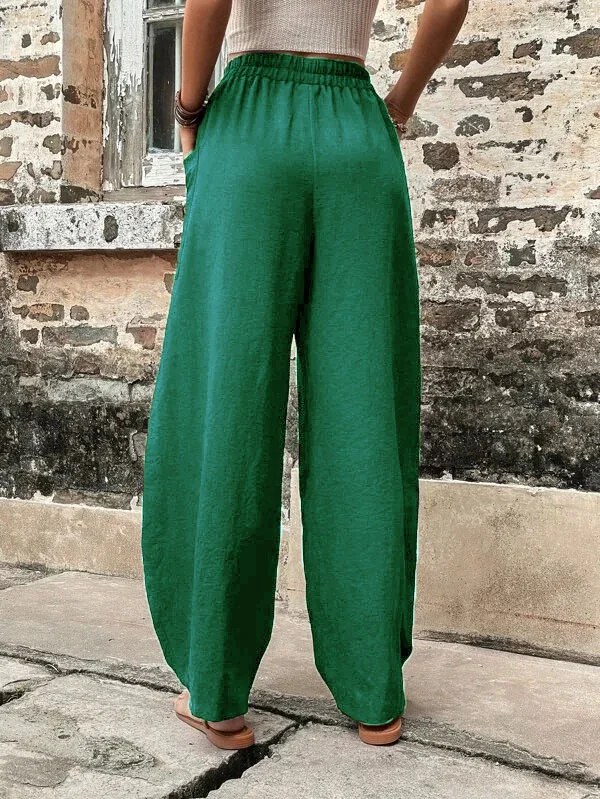 Malena damesbroek oversized, elastische zakken, eenkleurig, losse broek