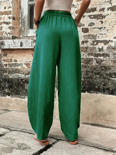 Malena damesbroek oversized, elastische zakken, eenkleurig, losse broek