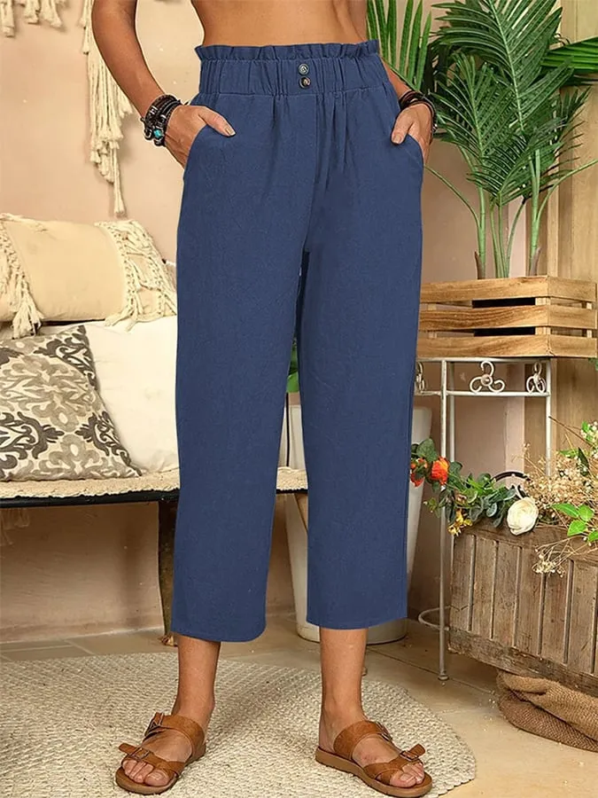Mia - Dames Katoen Linnen Comfort Rechte Casual Broek