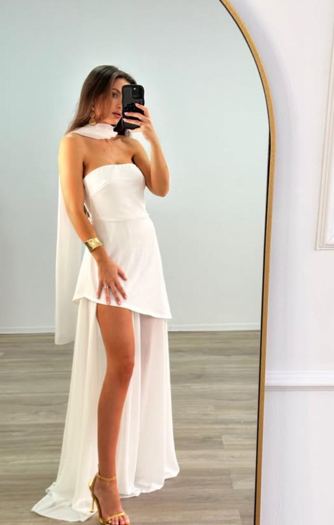 Strapless jurk met dubbele rok en een elegante uitstraling
