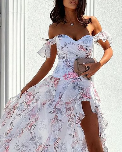 Elegante jurk met één schouderprint