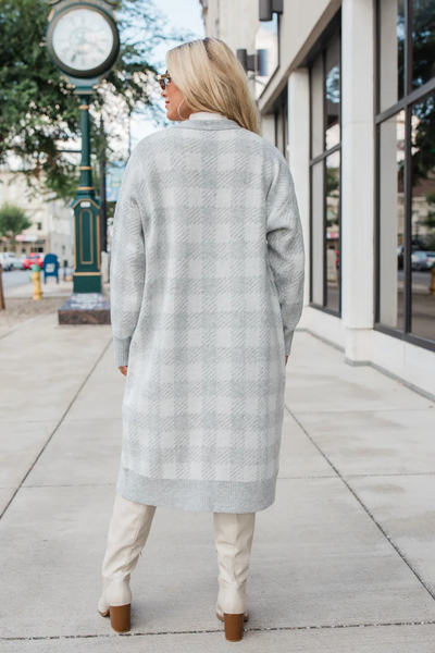 Lange Grijze Ruit Cardigan voor een Gezellige Stijl | Perfecte Laag voor Kleding