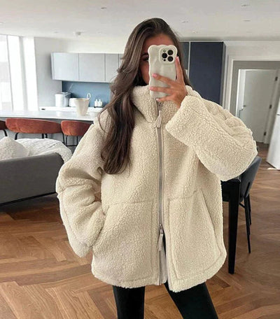 Stijlvolle oversized damesjas met rits, zacht en warm