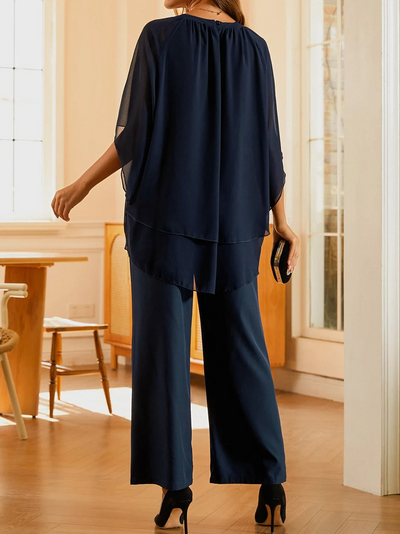 Karla - Urban tweedelige set met elegante ronde halslijn in effen chiffon