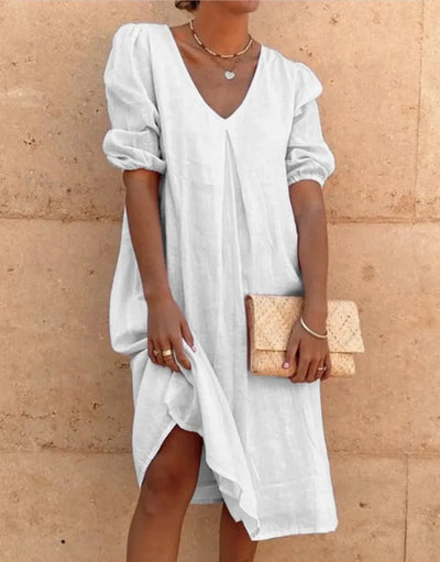 Sara - V-hals Casual Linnen Shift Dress